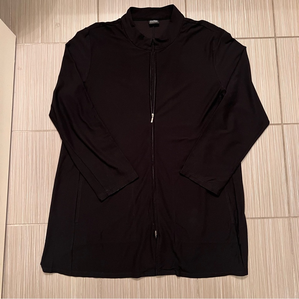 Eileen Fisher Black Zipper jacket lightweight jersey stretchy 1X - Picture 4 of 10